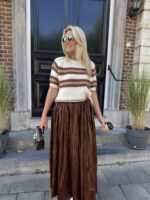Knit Zm7011 K.mouw Layerd Stripes Bruin