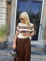 Knit Zm7011 K.mouw Layerd Stripes Bruin