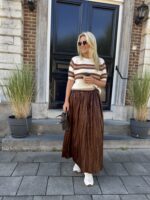 Knit Zm7011 K.mouw Layerd Stripes Bruin