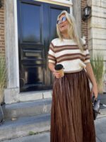 Knit Zm7011 K.mouw Layerd Stripes Bruin