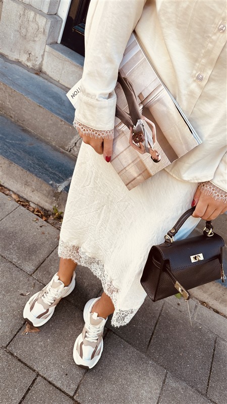 Midi Satin Skirt Ld3563 Lace Boord