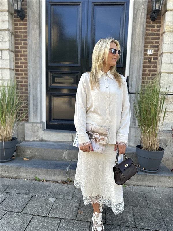 Midi Satin Skirt Ld3563 Lace Boord