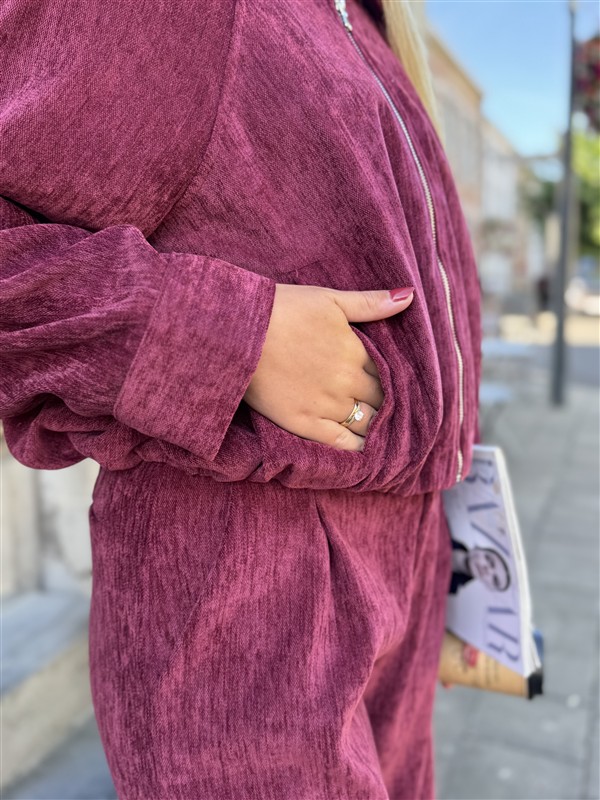 Bomber L9382 Velours Bordeaux