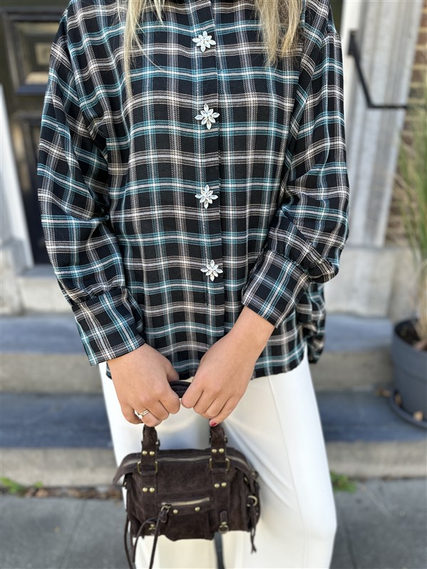 Geruiten Hemdje 9630/223 Strass Flower B