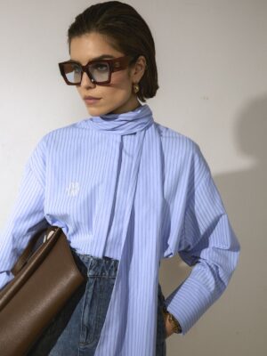 Striped Blouse Hedy Bow Powder Blue