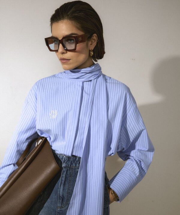 Striped Blouse Hedy Bow Powder Blue