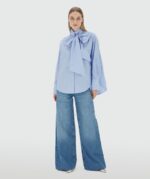 Striped Blouse Hedy Bow Powder Blue