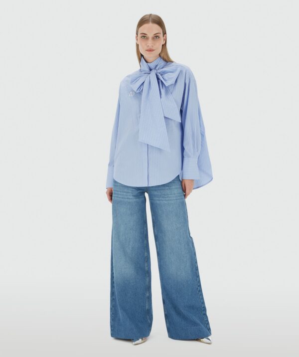 Striped Blouse Hedy Bow Powder Blue