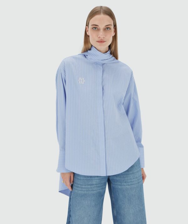 Striped Blouse Hedy Bow Powder Blue