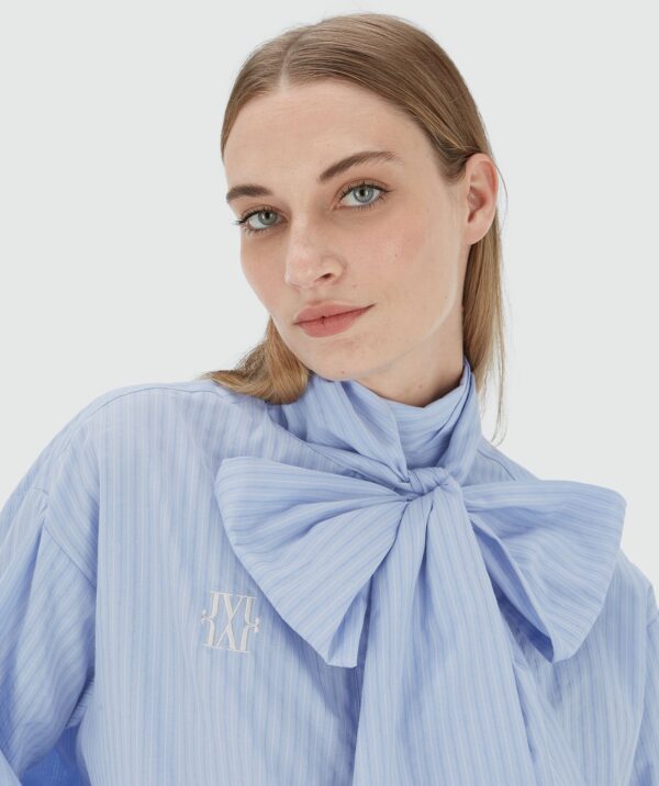 Striped Blouse Hedy Bow Powder Blue