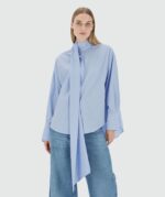 Striped Blouse Hedy Bow Powder Blue