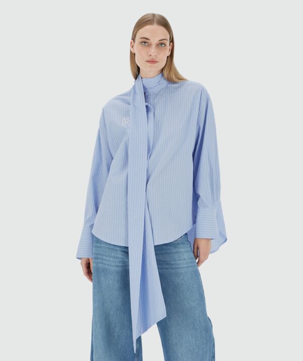 Striped Blouse Hedy Bow Powder Blue