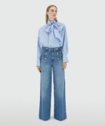 Striped Blouse Hedy Bow Powder Blue