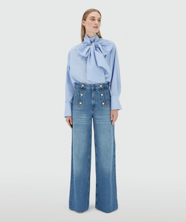 Striped Blouse Hedy Bow Powder Blue