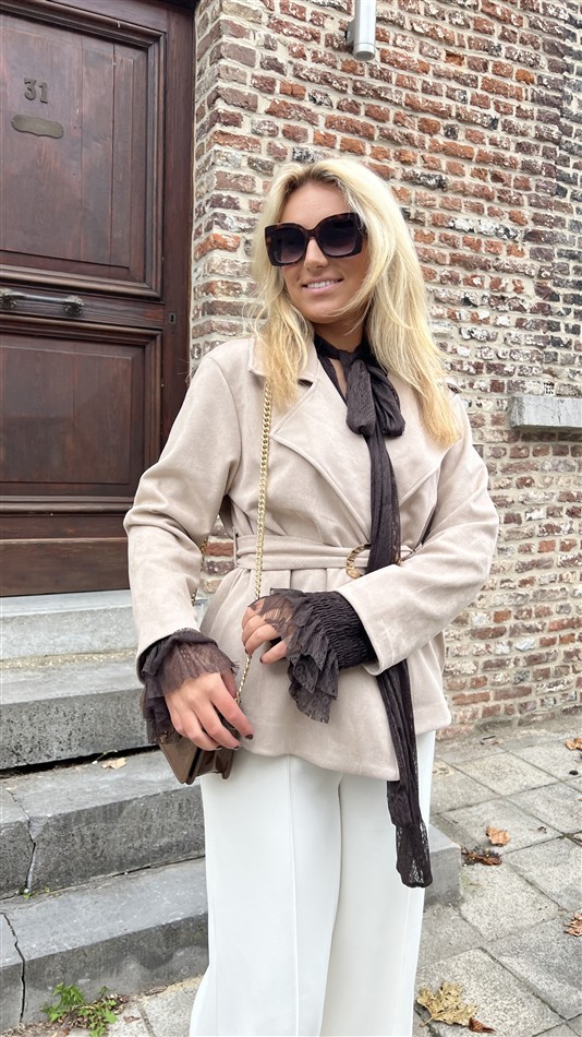 Suedine Blazer Met Riem 24412 Beige