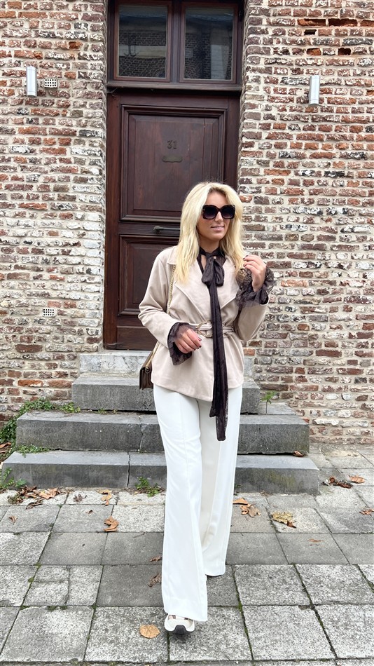Suedine Blazer Met Riem 24412 Beige