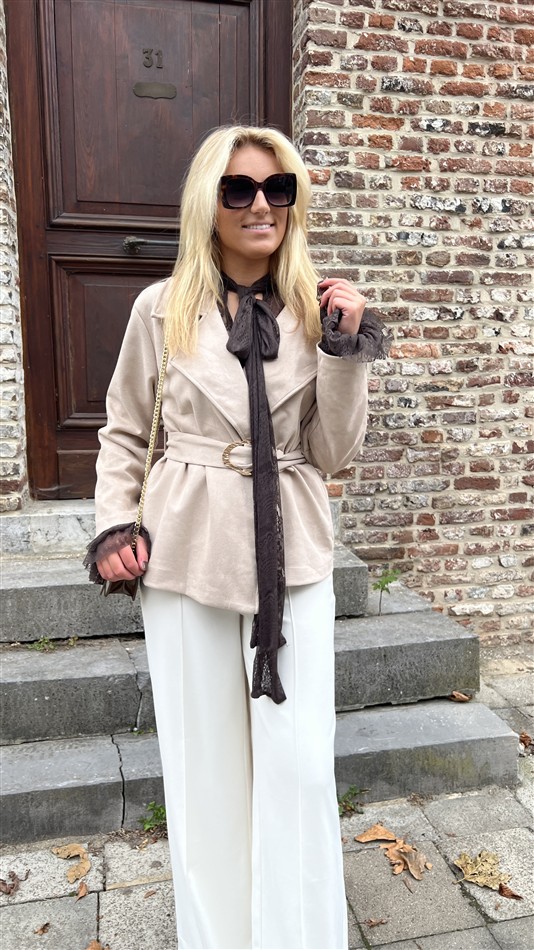 Suedine Blazer Met Riem 24412 Beige