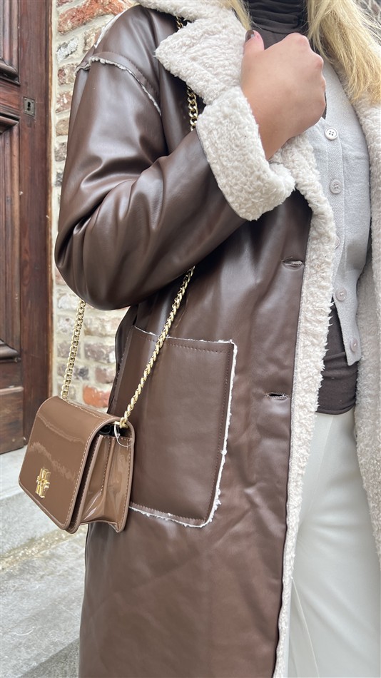 Maxi Lammy Coat Lederlook Bruin