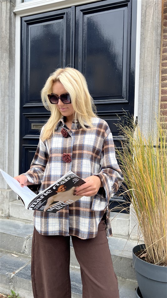 Hemd Geruit Flanel Flower Buttons Bruin