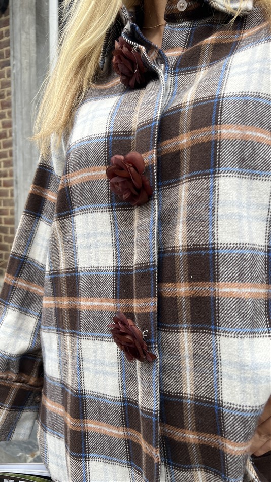 Hemd Geruit Flanel Flower Buttons Bruin