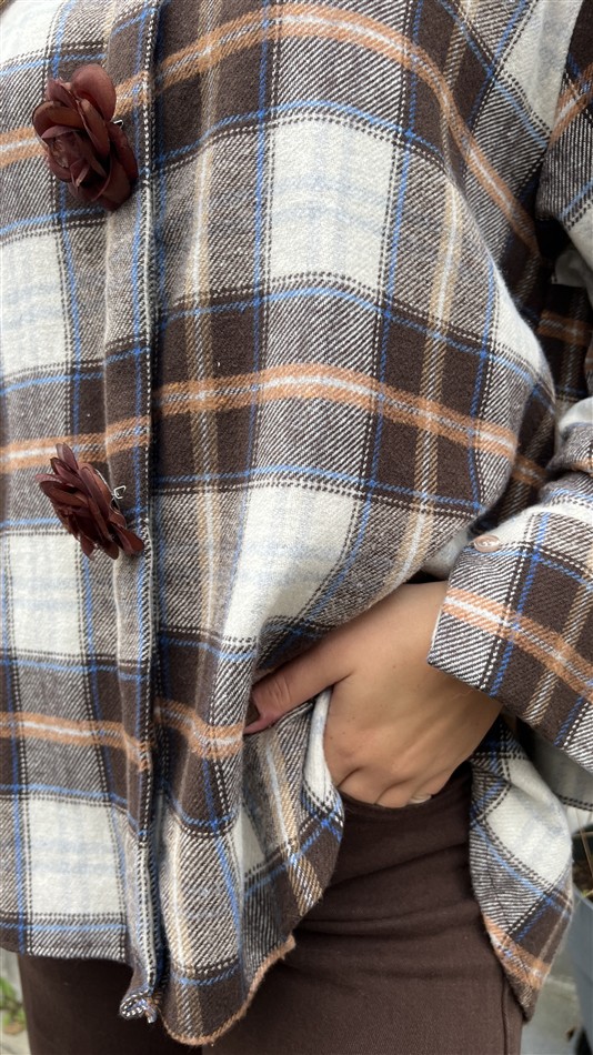 Hemd Geruit Flanel Flower Buttons Bruin