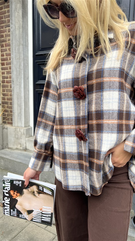 Hemd Geruit Flanel Flower Buttons Bruin