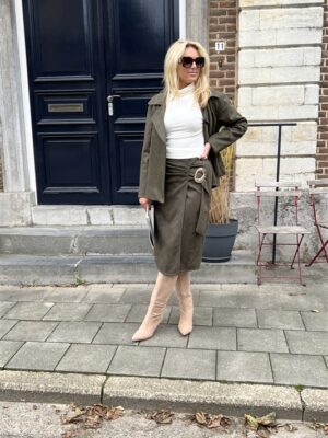 Midirok Suedine Split + Belt 24449 Kaki