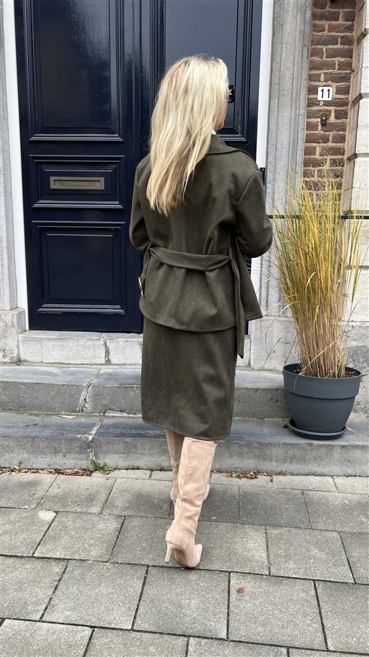 Suedine Blazer Met Riem 24412 Kaki