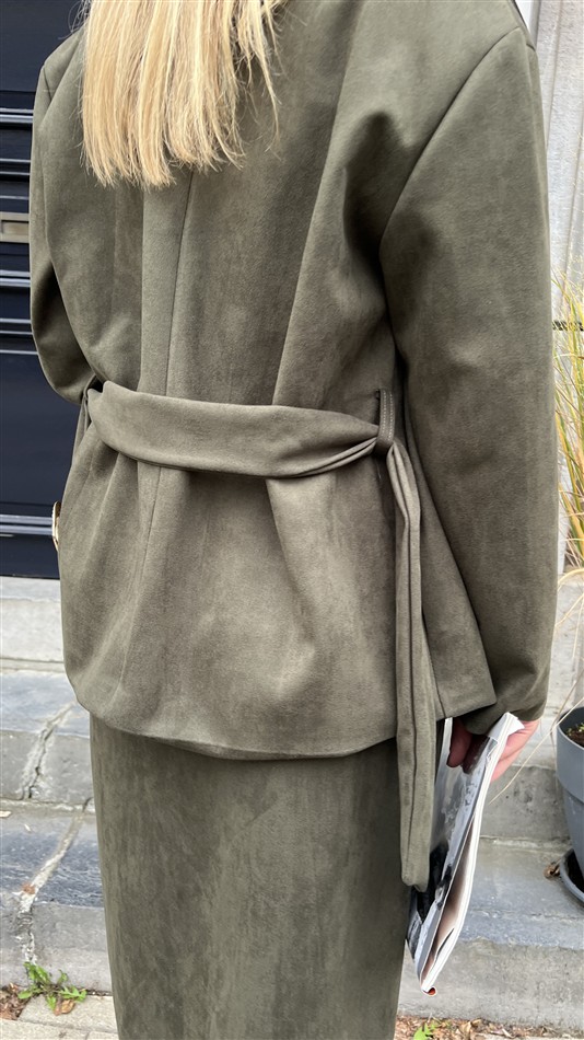 Suedine Blazer Met Riem 24412 Kaki