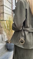 Suedine Blazer Met Riem 24412 Kaki