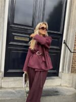 Suedine Blazer Met Riem 24412 Bordeaux