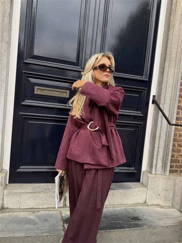 Suedine Blazer Met Riem 24412 Bordeaux