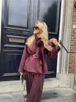 Suedine Blazer Met Riem 24412 Bordeaux