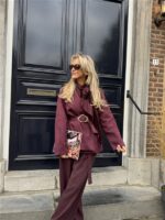 Suedine Blazer Met Riem 24412 Bordeaux