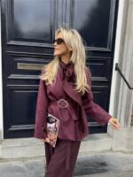 Suedine Blazer Met Riem 24412 Bordeaux