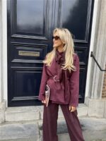 Suedine Blazer Met Riem 24412 Bordeaux