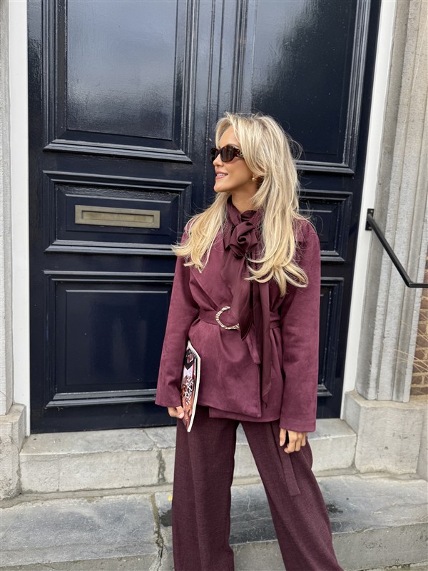 Suedine Blazer Met Riem 24412 Bordeaux