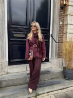 Suedine Blazer Met Riem 24412 Bordeaux