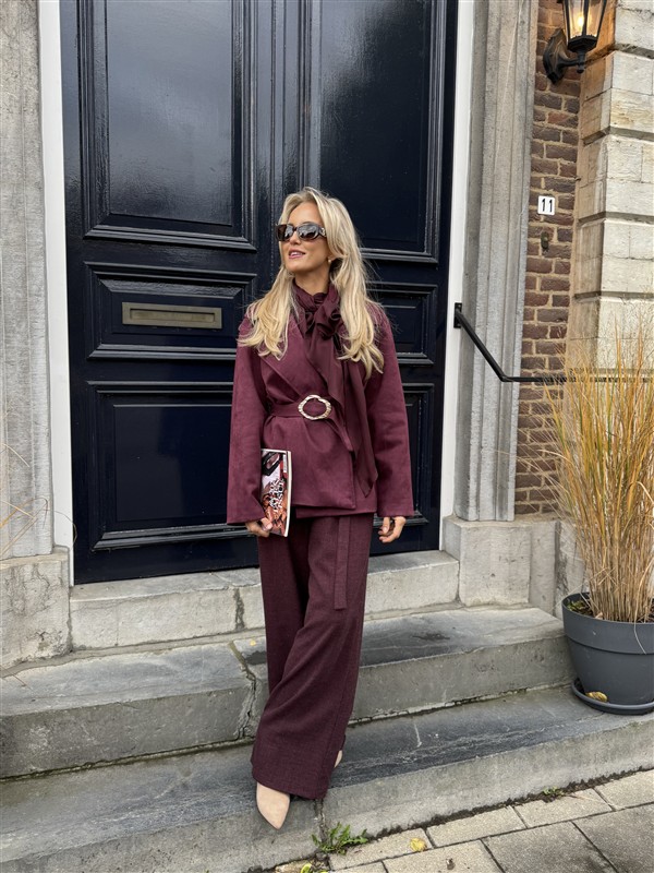 Suedine Blazer Met Riem 24412 Bordeaux