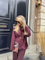 Suedine Blazer Met Riem 24412 Bordeaux