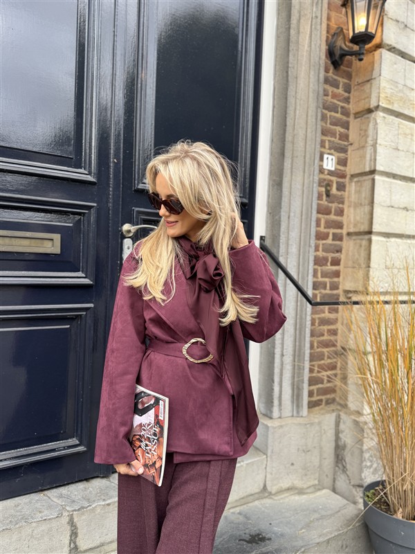 Suedine Blazer Met Riem 24412 Bordeaux