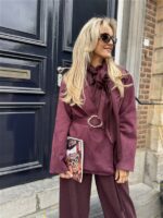 Suedine Blazer Met Riem 24412 Bordeaux