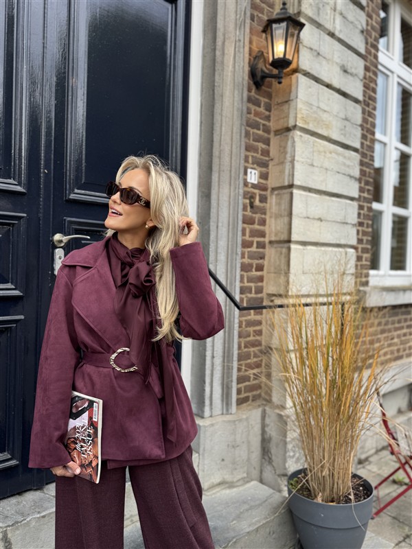 Suedine Blazer Met Riem 24412 Bordeaux