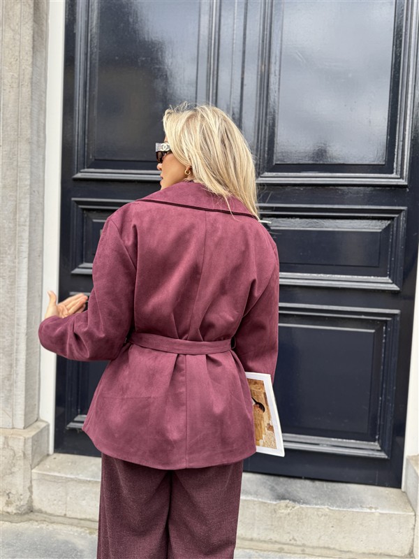 Suedine Blazer Met Riem 24412 Bordeaux