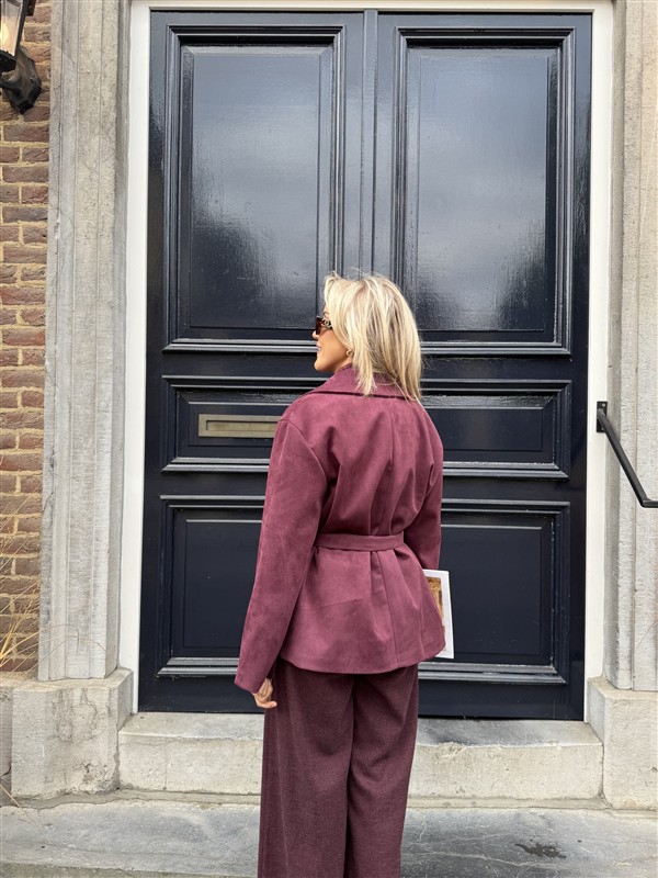 Suedine Blazer Met Riem 24412 Bordeaux