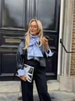 Lederl Blouse Riempje Mouw Marine 4572