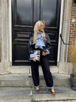 Lederl Blouse Riempje Mouw Marine 4572