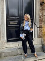 Lederl Blouse Riempje Mouw Marine 4572