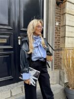 Lederl Blouse Riempje Mouw Marine 4572