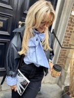 Lederl Blouse Riempje Mouw Marine 4572